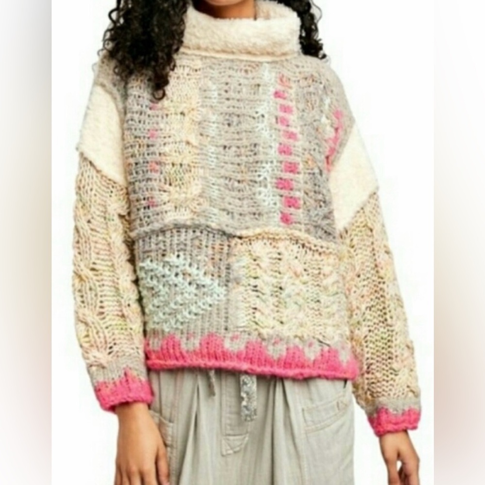 Free People Snow Haven Pullover Sweater in Snowfall Combo